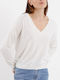 Cuca Women's Blouse Cotton with V Neckline White