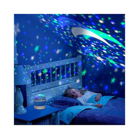 Led Περιστρεφόμενο Παιδικό Φωτιστικό Projector με Προβολή Αστεριών με Εναλλαγές Χρωματισμών Μπλε 18x17x17εκ.