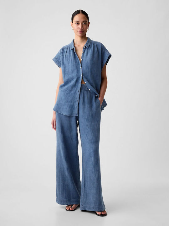 High Waist Women's Jean Trousers Blue Denim Wash