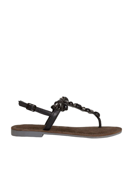 Tamaris Leather Women's Flat Sandals in Black Color