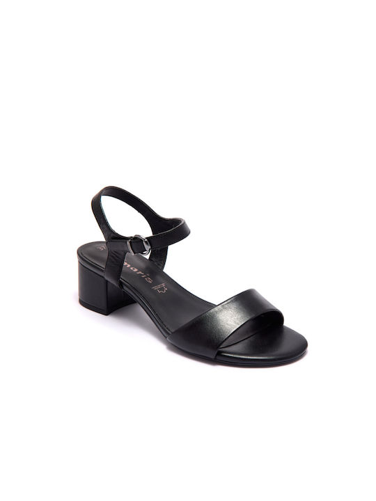 Tamaris Leder Damen Sandalen Anatomisch mit Chunky niedrigem Absatz in Schwarz Farbe