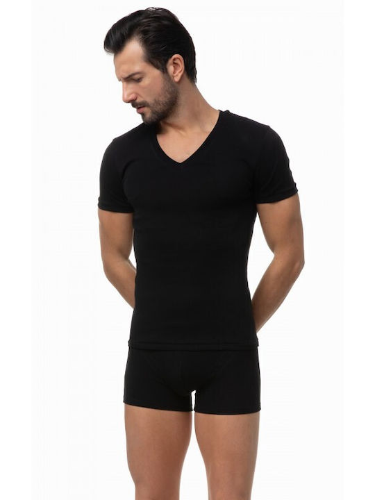 Minerva Men's Undershirts Short-sleeved BLACK 2Pack