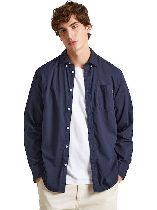 Long-sleeved Denim Shirt Navy Blue
