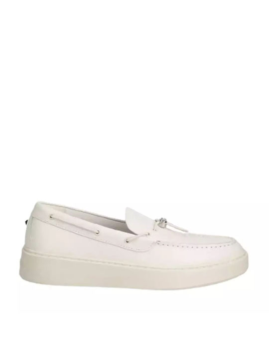 Karl Lagerfeld Δερμάτινα Ανδρικά Boat Shoes σε Λευκό Χρώμα