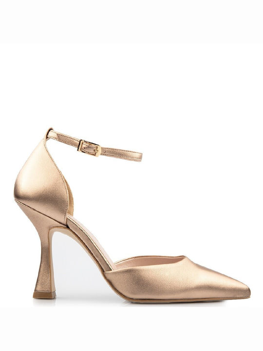 FM Leather Pointed Toe Gold Heels