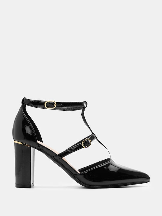 Pointed Toe Black Heels with Strap