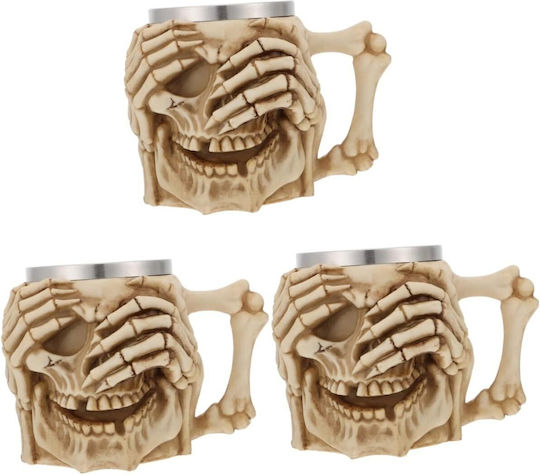 Skull Skeleton 3D Resin Mug Metallic Beige 500ml