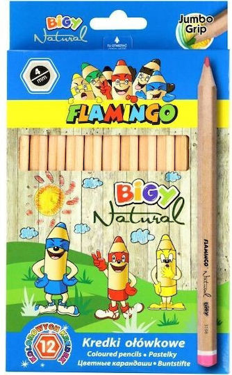 Jumbo Chunky Pencil Crayons 12 Colors Natural Flamingo