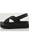 Leder Flache Sandalen für Damen Flatforms in Schwarz Farbe
