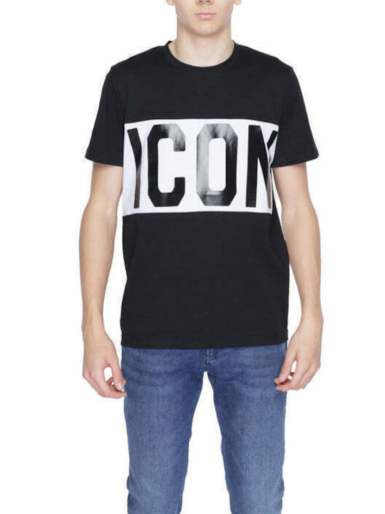 Icon T-shirt Bărbătesc cu Mânecă Scurtă Negru