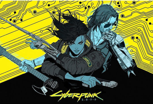 Cyberpunk 2077 Yellow Artwork Tablou pe Pânză 80x50cm