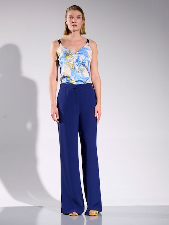 Matis Fashion Women's Crop Top Satin with Straps & V Neck Floral Ecru
