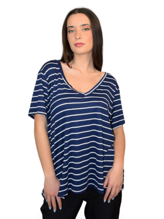 Morena Spain Women's Blouse Short Sleeve Striped Blue