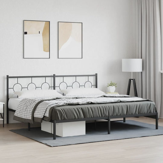 Pat King Size Metalic Negru Cu Plăci Pentru Saltea 193x203cm