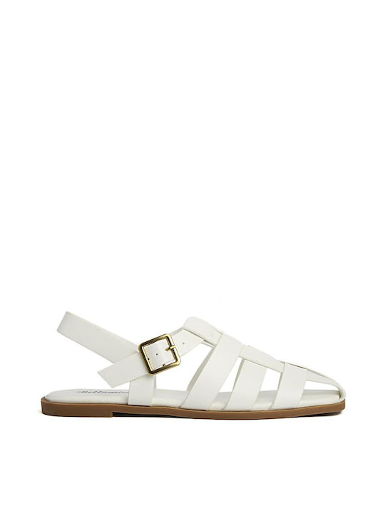 Keep Fred Women's Flat Sandals with Strap in White Color