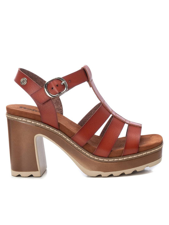 Refresh Synthetic Leather Women's Sandals Brown with Chunky High Heel