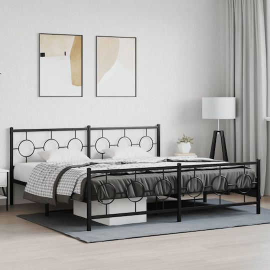 Pat King Size Metalic Negru Cu Plăci Pentru Saltea 193x203cm