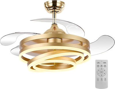 Powertech Deckenventilator 106cm mit Licht und Fernbedienung Gold