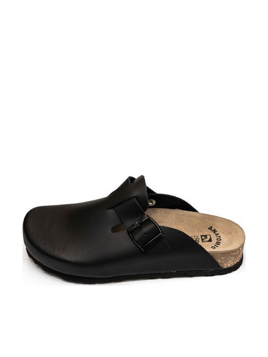 Sanitaire Damen Leder Anatomisch Clogs Schwarz