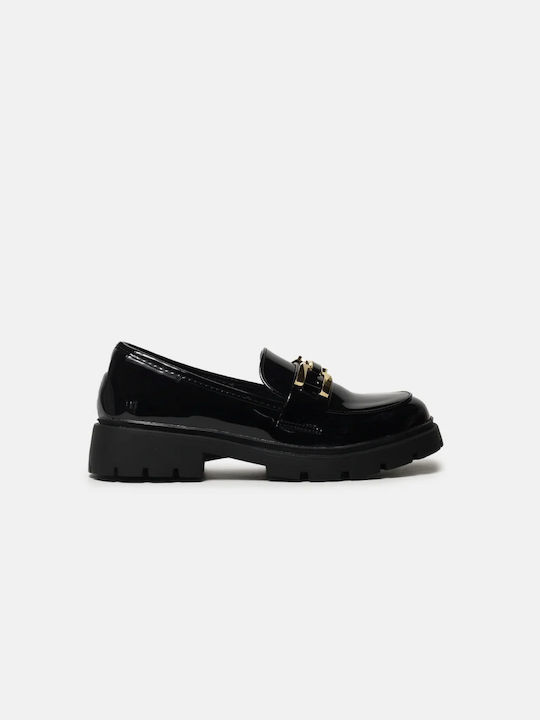 Lackleder Damen Loafers in Schwarz Farbe