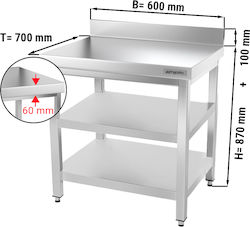 Ggm Gastro Atk67a#zb Masă de lucru Premium din oțel inoxidabil 600x700 Hls Baza de bază Suport de rafturi Spate și rafturi intermediare