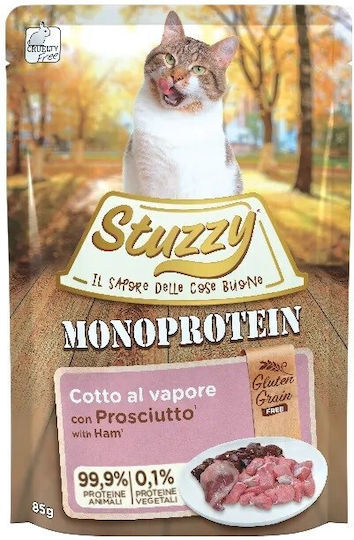 Stuzzy Monoprotein Wet Food for Adult Cats in Pouches with Ham Gluten-Free 85gr