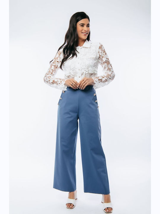 BelleFille Women's Fabric Trousers Blue