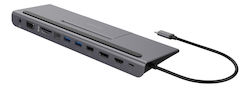 Deltaco USB-C Stație de andocare cu HDMI/DisplayPort 4K PD Ethernet și conexiune 3 monitoare Gri (USBC-DOCK2)