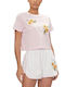 Guess Γυναικείο Crop T-shirt Floral Ρόζ