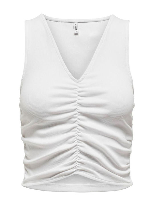 Only Women's Blouse Cotton Sleeveless with V Neck White