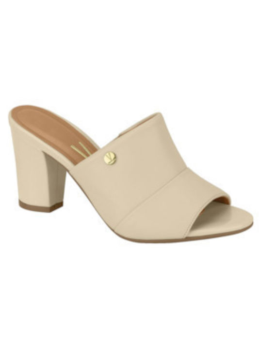 Vizzano Chunky Heel Leather Mules Beige