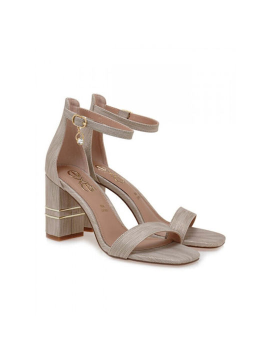 Exe Synthetic Leather Women's Sandals Gold with High Heel