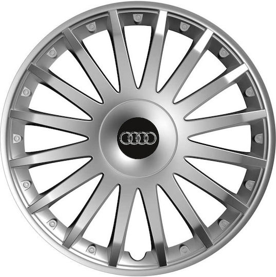 Versaco Auto Radkappen Set Crystal mit Marke Auto 4Stück 14" Silber/Silber