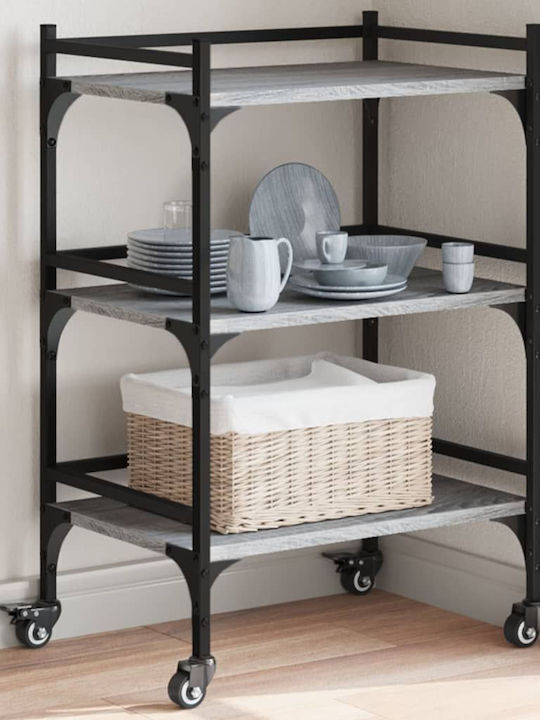 vidaXL Wooden Kitchen Trolley 3 Tiers Gray 50x35x75.5cm