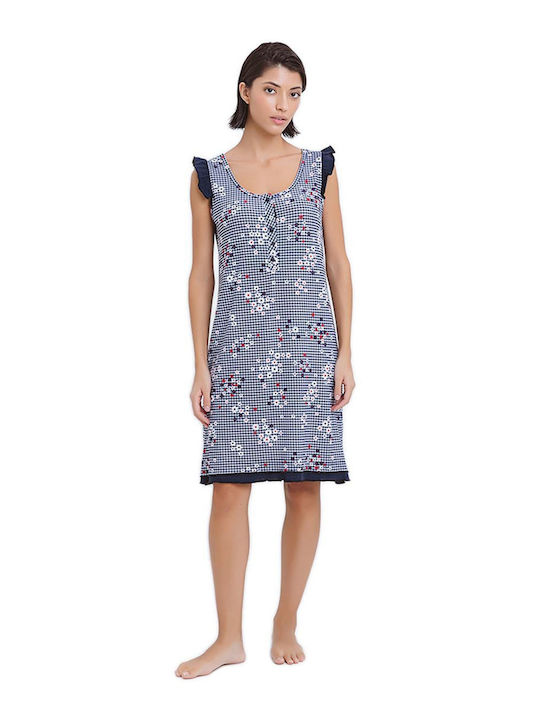 Odyssey Summer Cotton Women's Nightdress Navy Blue