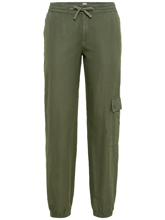 Camel Active Women's Fabric Cargo Trousers with Elastic in Loose Fit Olive