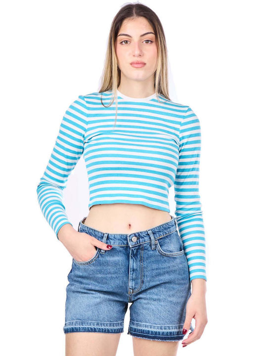 Only Women's Crop Top Long Sleeve Striped Blue
