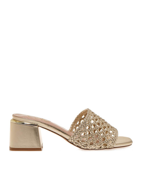 Carmen Mules with Chunky Heel in Gold Color