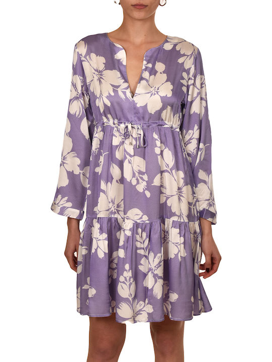 Καλοκαιρινό Mini Φόρεμα με Βολάν Purple/white