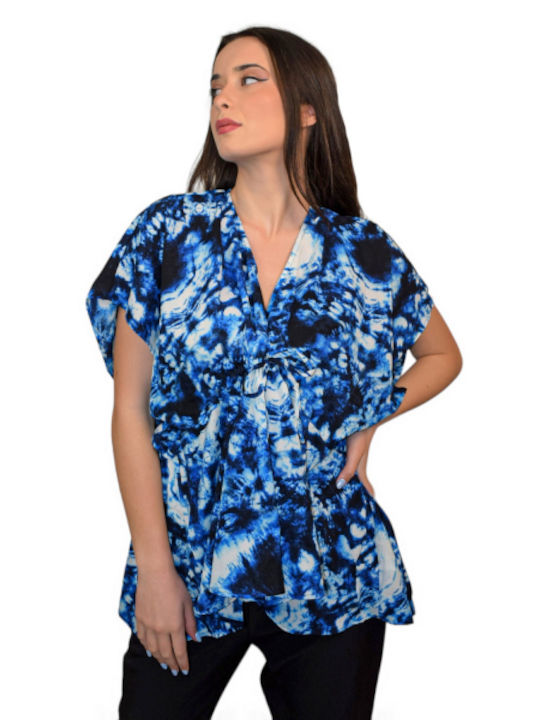 Morena Spain Damen Bluse Kurzärmelig Blau