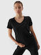 4F Damen Sportlich T-shirt mit V-Ausschnitt Schwarz