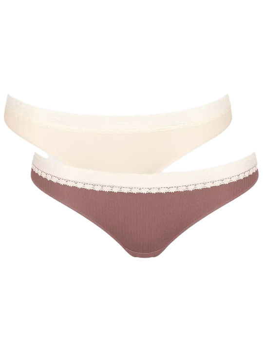 Sloggi Go Ribbed H Baumwolle Damen Brasilien 2Pack mit Spitze Beige