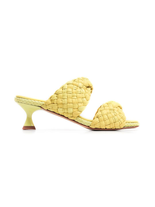 Pons Quintana Platform Leather Women's Sandals Yellow with Medium Heel