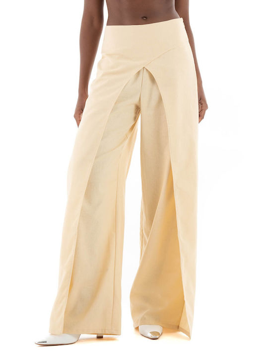 Somethingnew Women's High-waisted Fabric Trousers Beige
