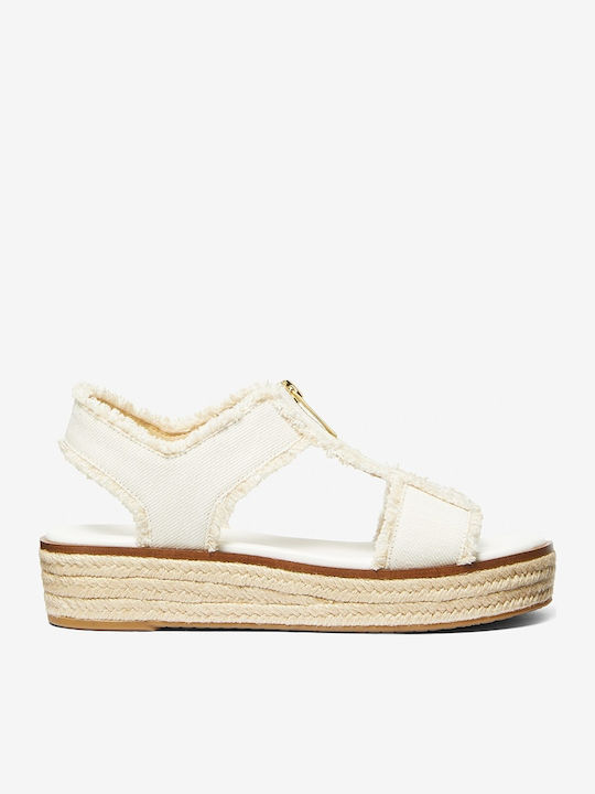 Berkley Frayed Denim Espadrilles Women's Flat Sandals in White Color