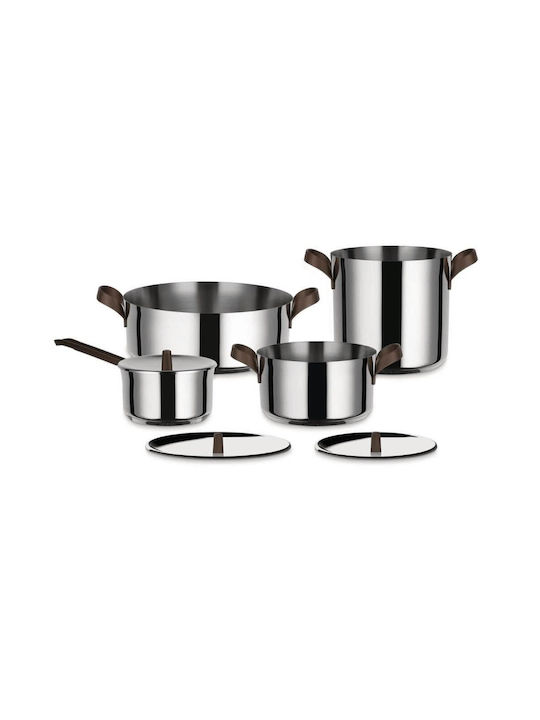 Alessi Edo Pots Set Made of Stainless Steel with Non-Stick Interior Coating 4 Pieces