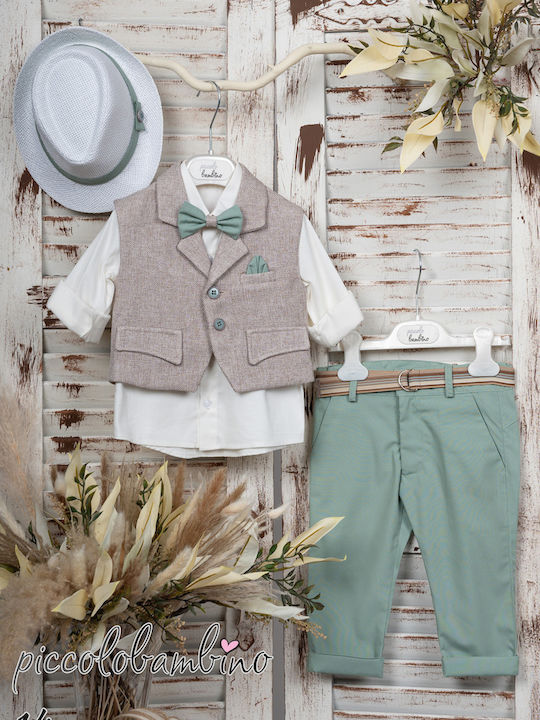 Picolo Bambino Boys Baptism Suit with Vest Turquoise