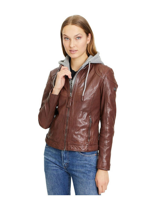 Gipsy Rose Women's Short Lifestyle Leather Jacket for Winter Coniac