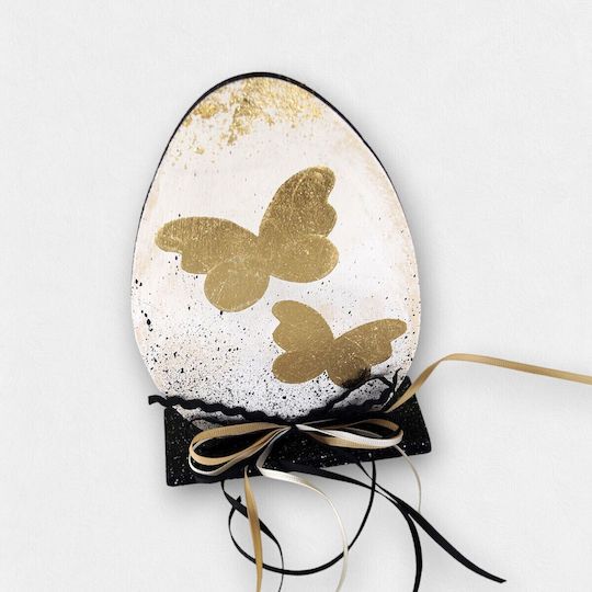 Artifact Ξύλινο Διακοσμητικό Αυγό Λευκό “white Butterflies” 12cm X 18cm