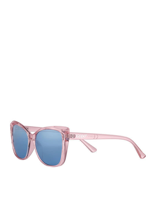 Zippo Women's Sunglasses with Pink Plastic Frame and Light Blue Lens OB207-6